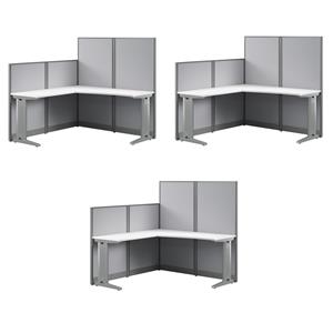 Pemberly Row Set of 3 Engineered Wood 65W L Shaped Cubicle Desk in Pure White
