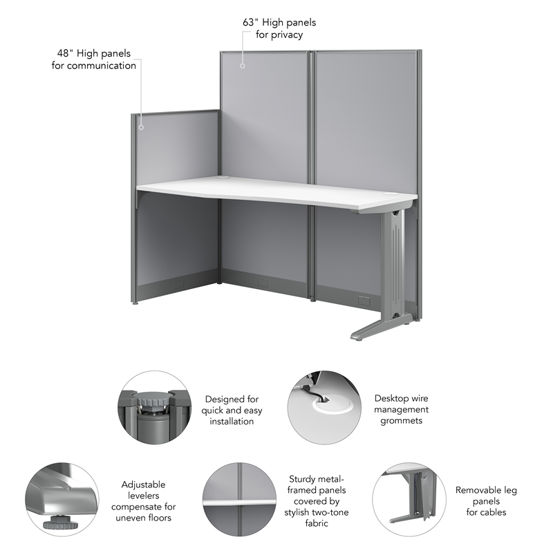 Pemberly Row Set of 3 Engineered Wood Straight Cubicle Desk in Pure White