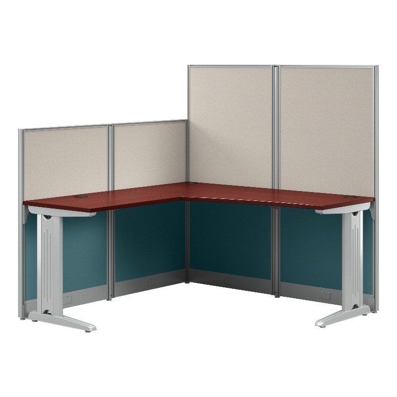Pemberly Row Set of 2 Engineered Wood 65W L Shaped Cubicle Desk in Hansen Cherry