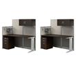 Pemberly Row Set of 2 Engineered Wood Cubicle Desk with Storage in Mocha Cherry