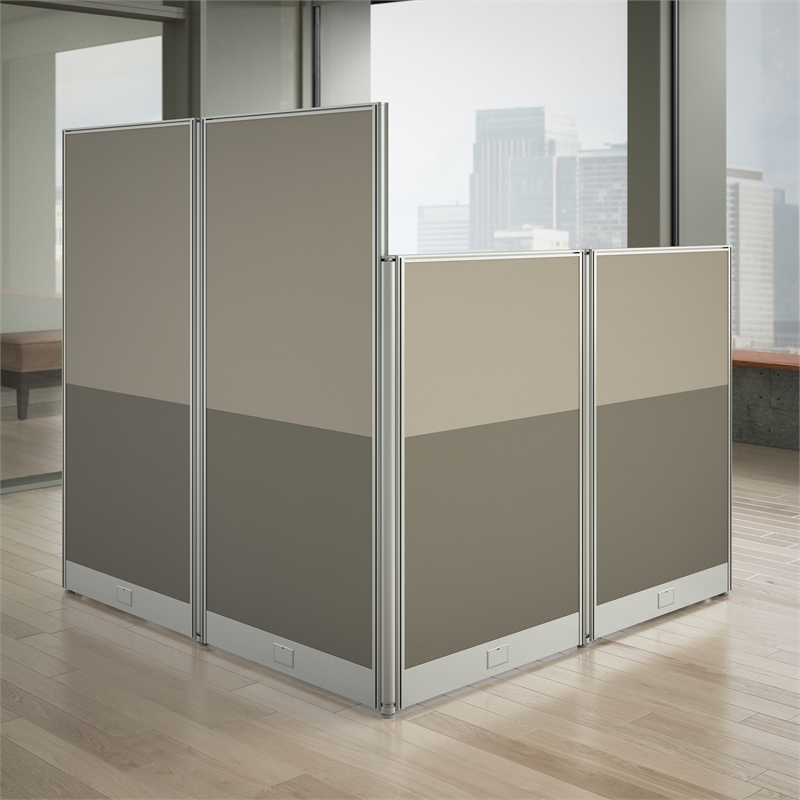 Pemberly Row Set of 2 Engineered Wood 65W L Shaped Cubicle Desk in Mocha Cherry