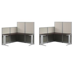 Pemberly Row Set of 2 Engineered Wood 65W L Shaped Cubicle Desk in Mocha Cherry