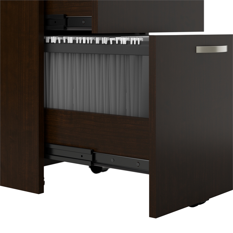 Pemberly Row Set of 2 Engineered Wood L Shaped Cubicle Desk Set in Mocha Cherry