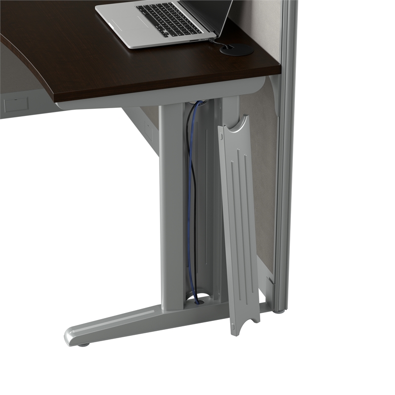 Pemberly Row Set of 2 Engineered Wood L Shaped Cubicle Desk Set in Mocha Cherry