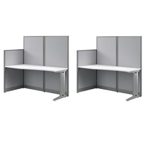 Pemberly Row Set of 2 Engineered Wood Straight Cubicle Desk in Pure White