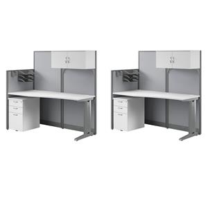 Pemberly Row Set of 2 Engineered Wood 65W Cubicle Desk with Storage - Pure White