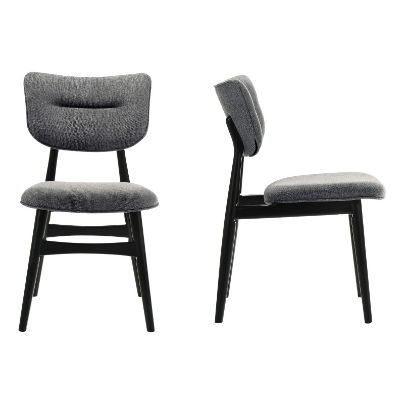 Pemberly Row Solid Wood Dining Chairs in Gray Fabric Upholstery (Set of 2)