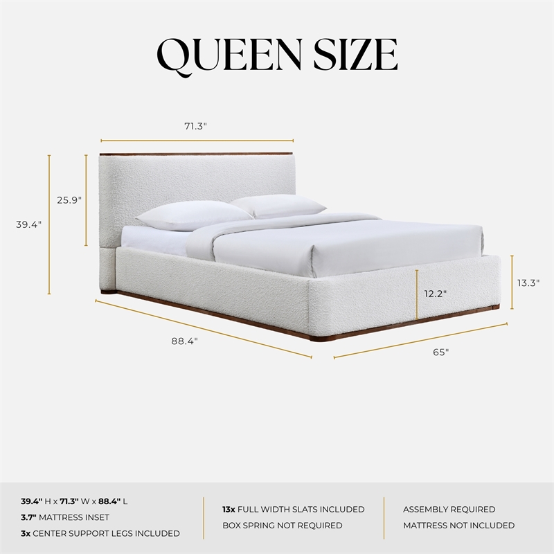 Pemberley Row Upholstered White Queen Platform Bed Rectangular Durable 71.3
