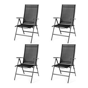 Pemberly Row 4 Pieces Steel and Fabric Patio Folding Dining Chairs in Black