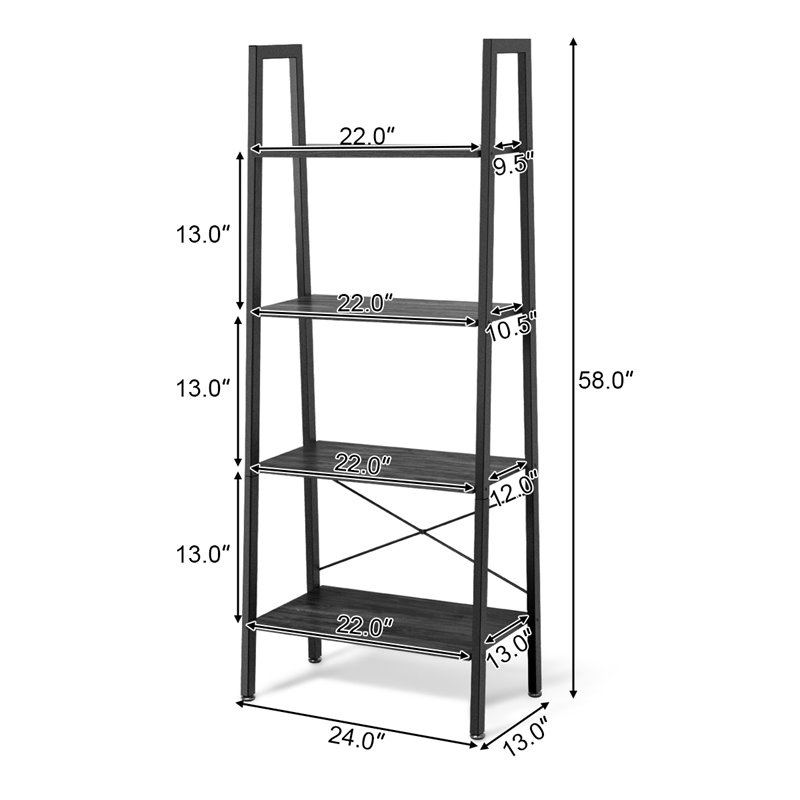Pemberly Row 4-Tier Wood and Metal Ladder Bookcase in Brown and Silver