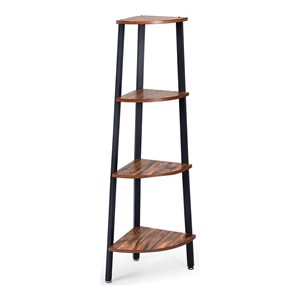Pemberly Row 4-Tier Particle Board & Metal Brown/Black Corner Domestic Bookcase