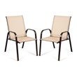 Pemberly Row Steel & Fabric Patio Dining Chairs with Armrest in Beige (Set of 2)