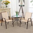 Pemberly Row Steel & Fabric Patio Dining Chairs with Armrest in Beige (Set of 2)