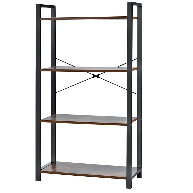 Pemberly Row 4-tier Particle Board and Iron Bookshelf in Rustic Brown