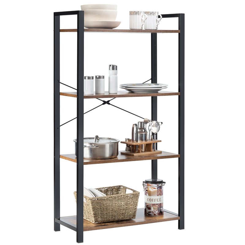 Pemberly Row 4-tier Particle Board and Iron Bookshelf in Rustic Brown