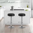 Pemberly Row Leather & Steel Adjustable Swivel Bar Stool with Footrest in Black