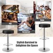 Pemberly Row Leather & Steel Adjustable Swivel Bar Stool with Footrest in Black