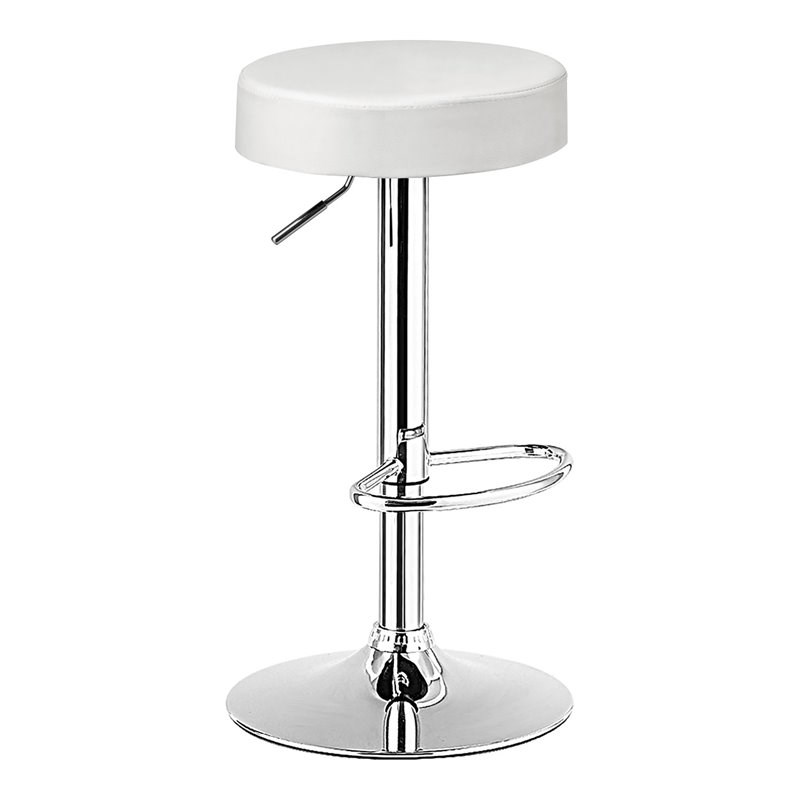 Pemberly Row Leather & Steel Adjustable Swivel Bar Stool with Footrest in White