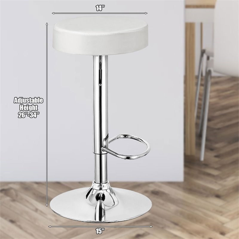Pemberly Row Leather & Steel Adjustable Swivel Bar Stool with Footrest in White