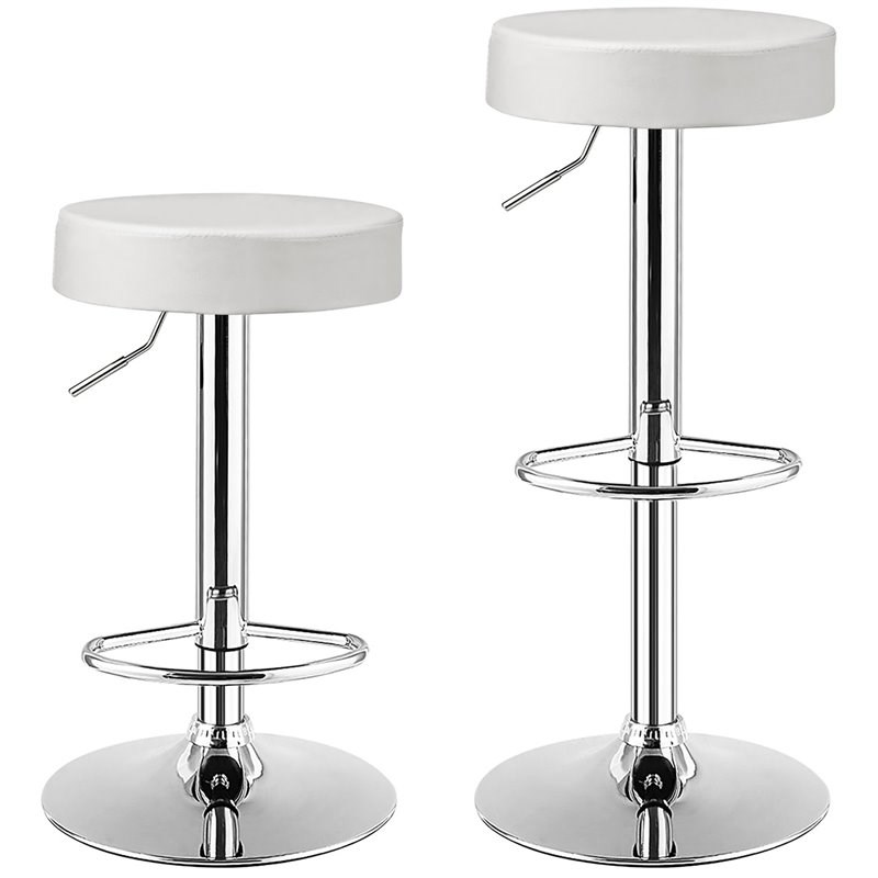 Pemberly Row Leather & Steel Adjustable Swivel Bar Stool with Footrest in White