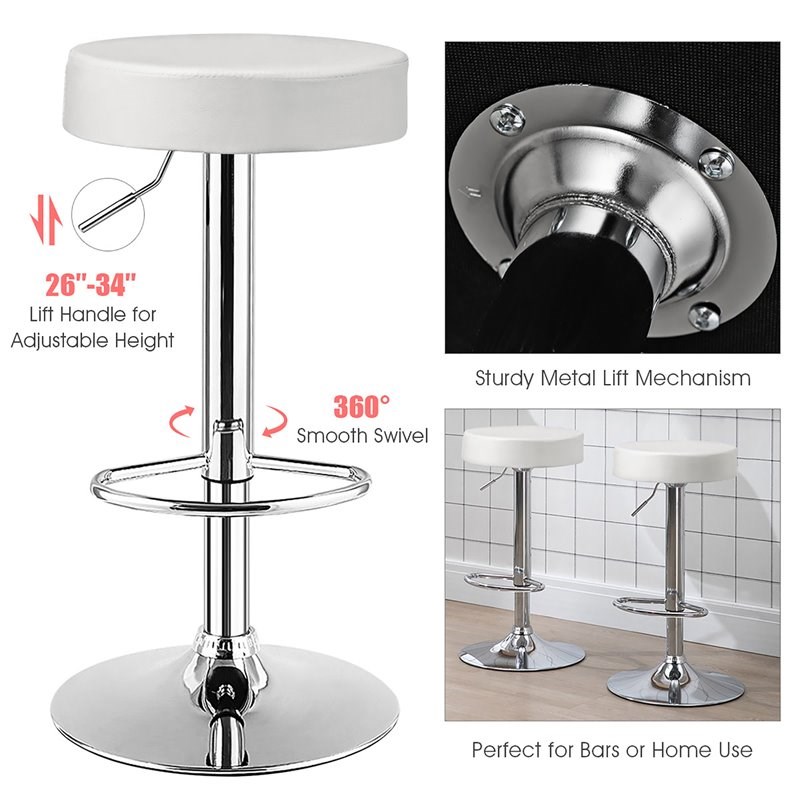 Pemberly Row Leather & Steel Adjustable Swivel Bar Stool with Footrest in White