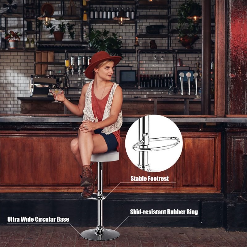 Pemberly Row Leather & Steel Adjustable Swivel Bar Stool with Footrest in White