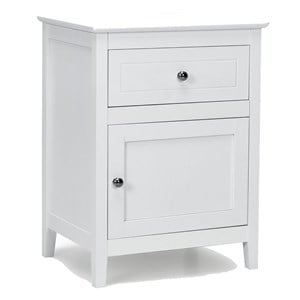 Pemberly Row Contemporary MDF and Pine Wood Nightstand with Drawer in White
