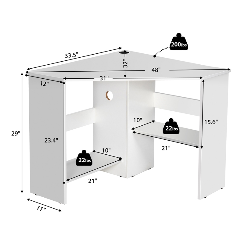 Pemberly Row Contemporary Wood Corner Computer Desk Writing Workstation in White