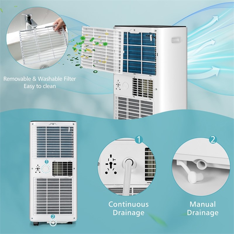 Pemberly Row 10000BTU White Portable Air Conditioner Cooler with Different Modes