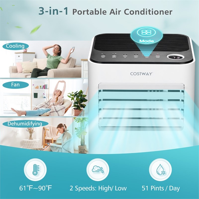Pemberly Row 10000BTU White Portable Air Conditioner Cooler with Different Modes
