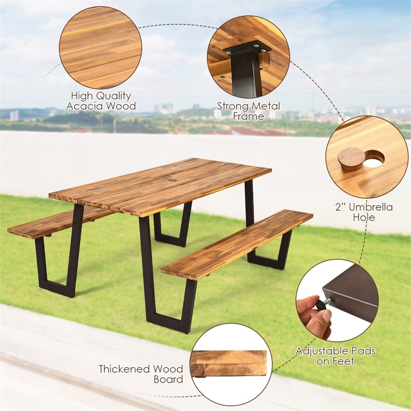 Pemberly Row Patented Picnic Table with 2 Benches 70'' Dining Table Yellow