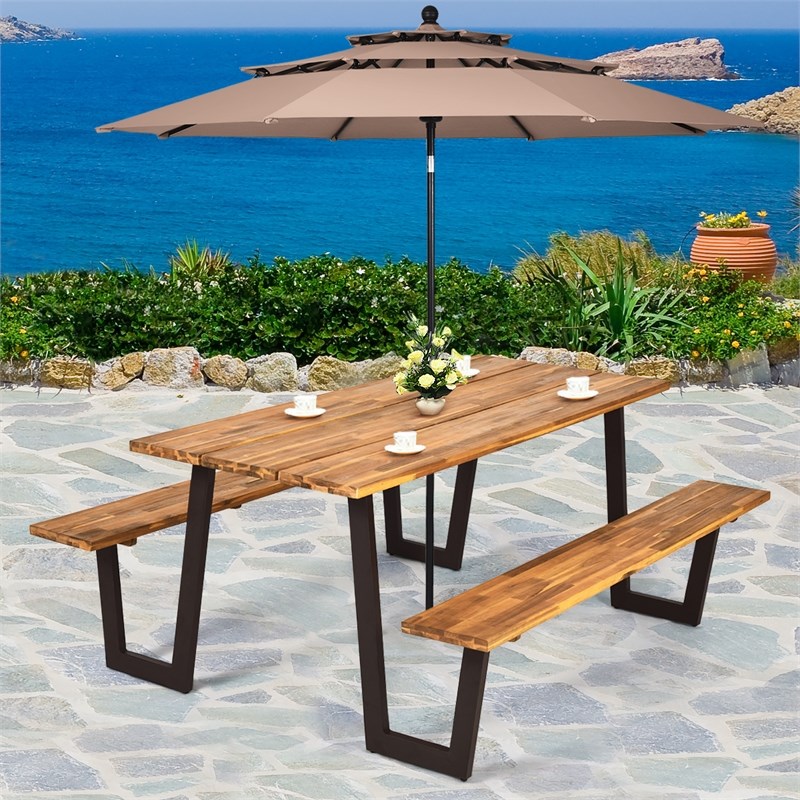 Pemberly Row Patented Picnic Table with 2 Benches 70'' Dining Table Yellow