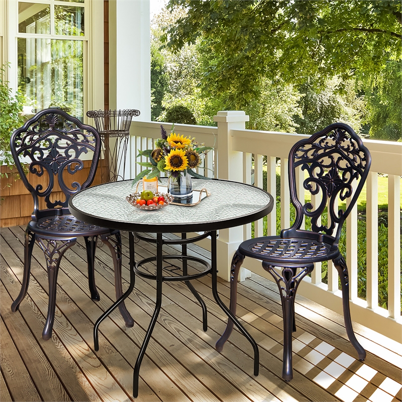 Pemberley Row Tempered Glass White Patio Table Round Waterproof 31.5