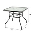 Pemberly Row Outdoor Patio Square Table Tempered Glass Steel Frame in Black