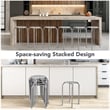 Pemberly Row Set of 6 Stackable Metal Stool Set Backless Round Top in Gray