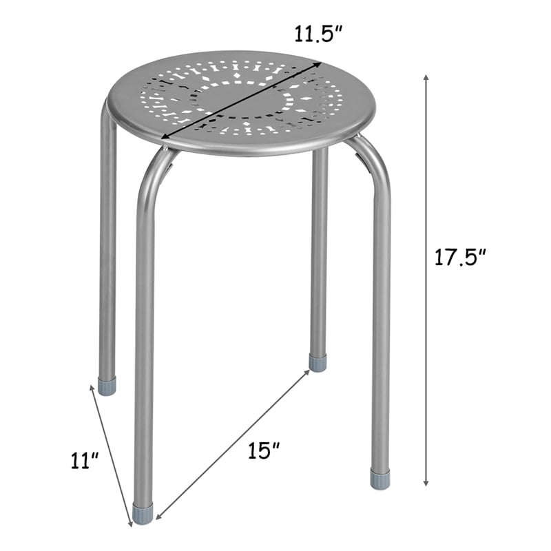 Pemberly Row Set of 6 Stackable Metal Stool Set Backless Round Top in Gray