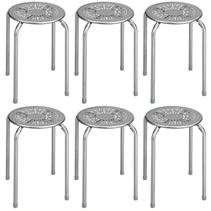 Pemberly Row Set of 6 Stackable Metal Stool Set Backless Round Top in Gray