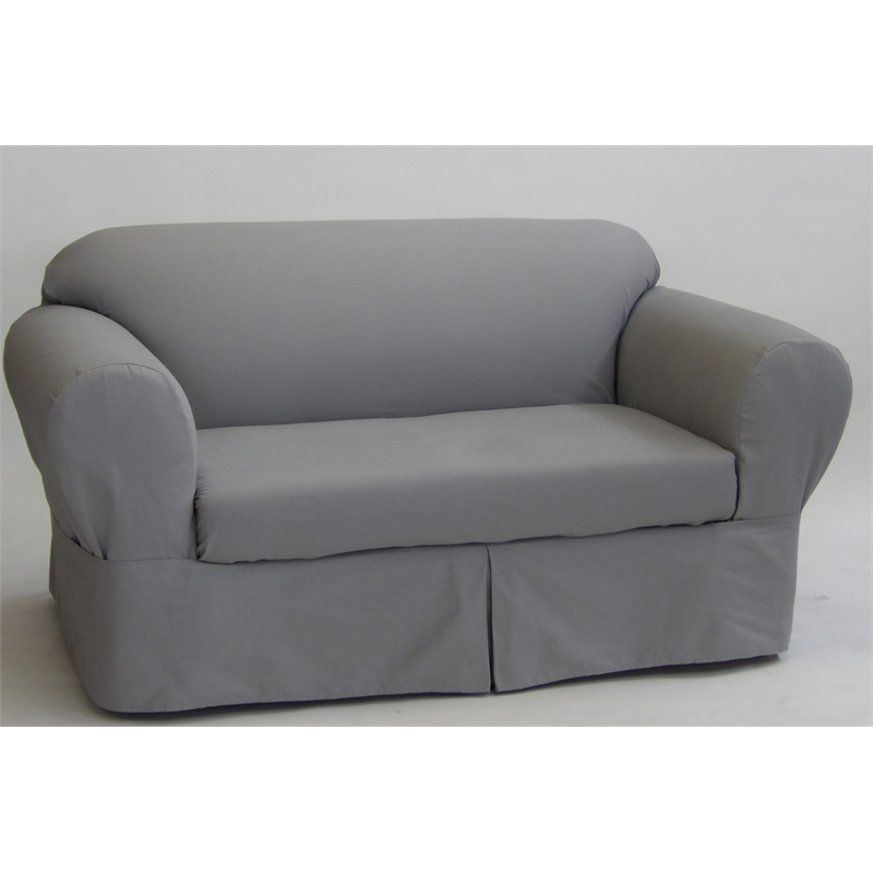 Pemberly Row Contemporary Cotton Twill 2 Piece Sofa Slipcover in Gray