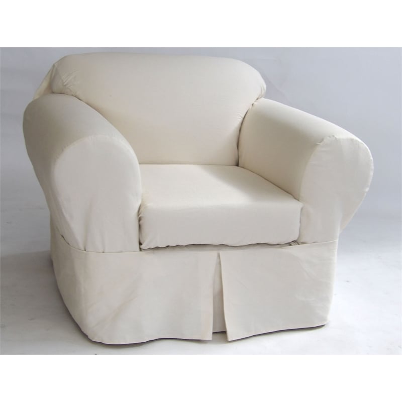 Pemberly Row Brushed Cotton Twill 2 Piece Chair Slipcover in Natural