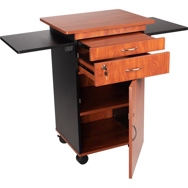 Pemberly Row Modern Wood Multimedia Cart in Wild Cherry/Black