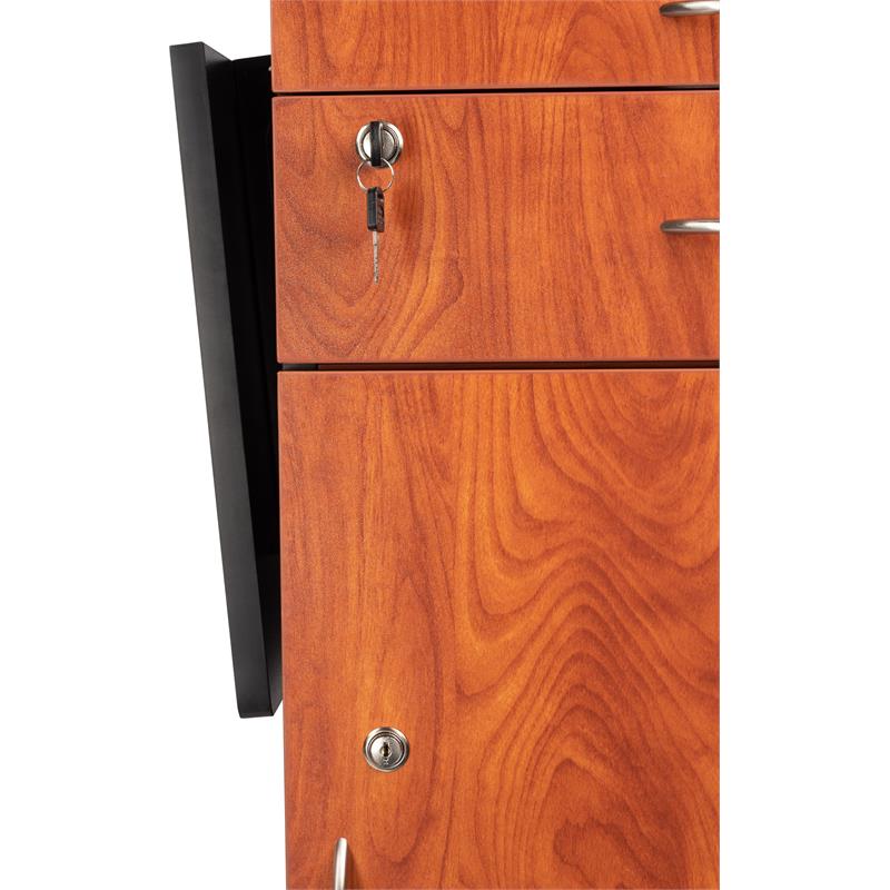Pemberly Row Modern Wood Multimedia Cart in Wild Cherry/Black