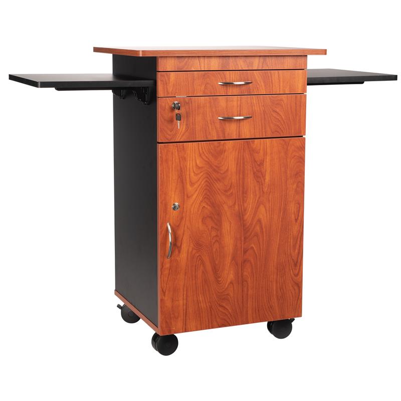 Pemberly Row Modern Wood Multimedia Cart in Wild Cherry/Black