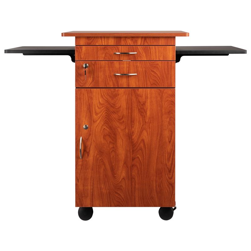 Pemberly Row Modern Wood Multimedia Cart in Wild Cherry/Black