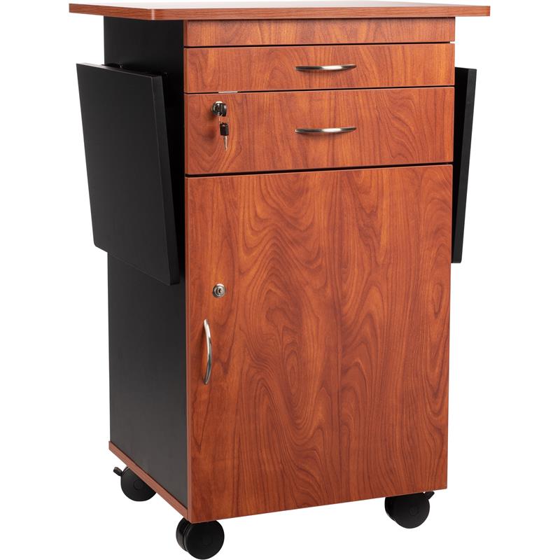 Pemberly Row Modern Wood Multimedia Cart in Wild Cherry/Black