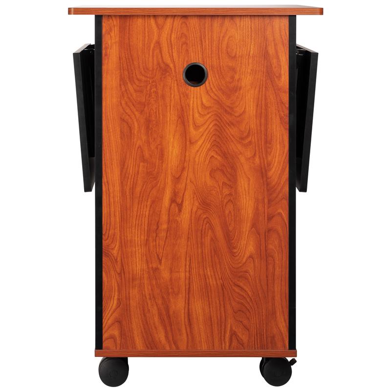 Pemberly Row Modern Wood Multimedia Cart in Wild Cherry/Black