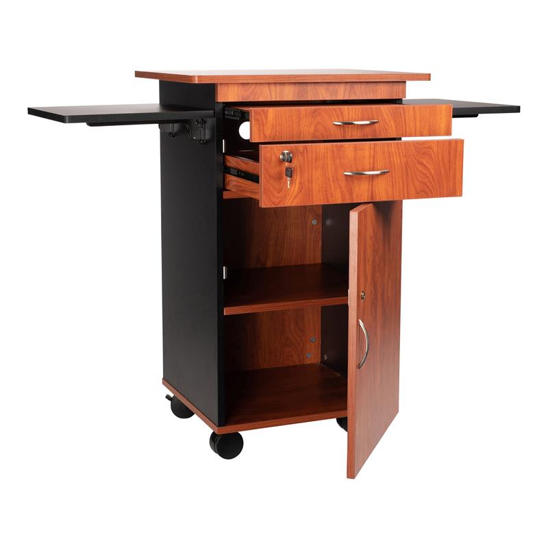 Pemberly Row Modern Wood Multimedia Cart in Wild Cherry/Black