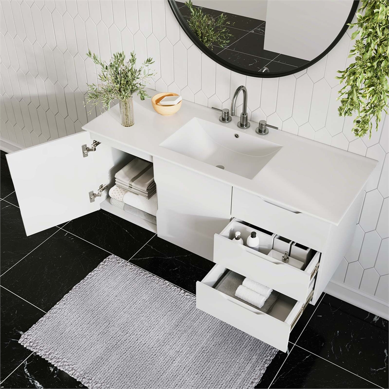 Pemberly Row Modern Wood Single Sink Bathroom Vanity in White