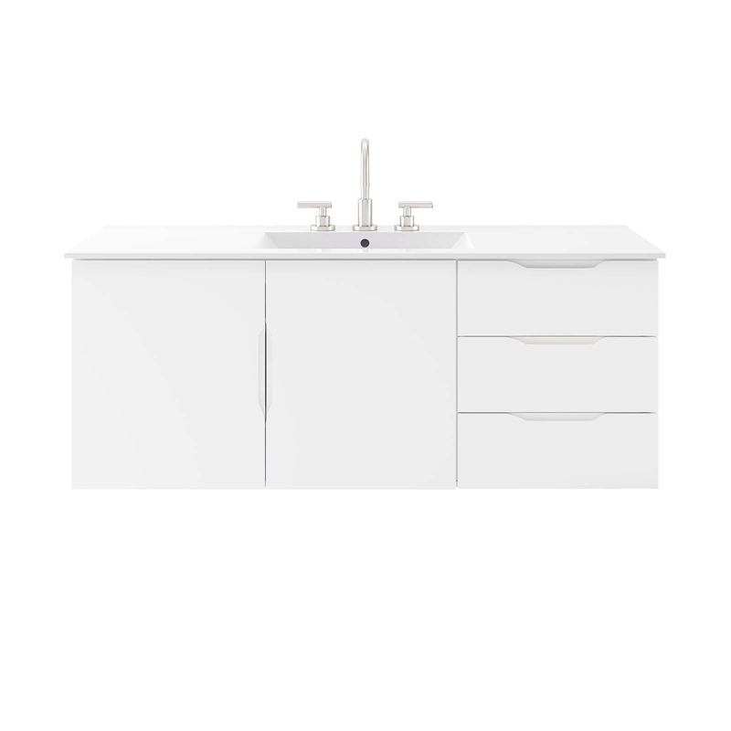 Pemberly Row Modern Wood Single Sink Bathroom Vanity in White