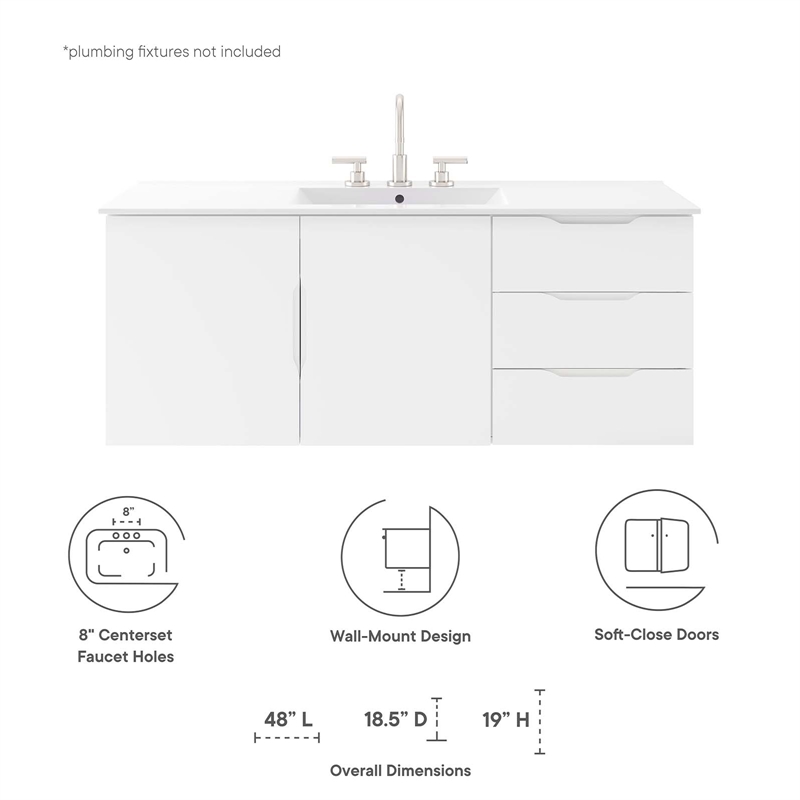 Pemberly Row Modern Wood Single Sink Bathroom Vanity in White