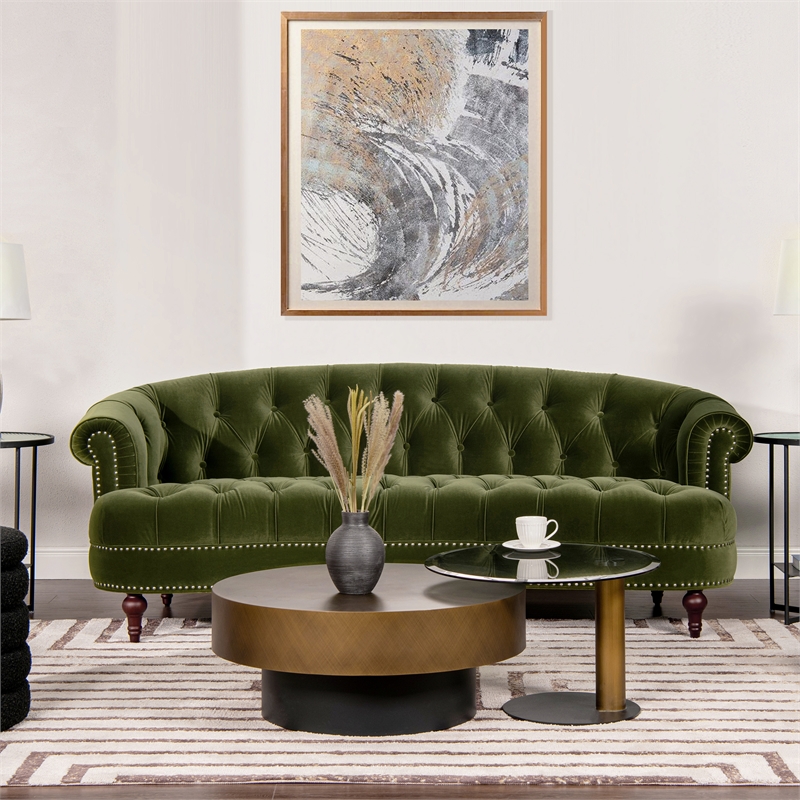 Pemberley Row Performance Velvet Olive Green Sofa Rectangular Button Tufted 84